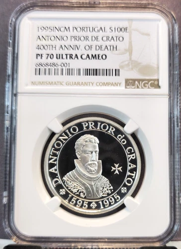 1995 PORTUGAL SILVER 100 ESCUDOS ANTONIO PRIOR DE CRATO NGC PF 70 ULTRA CAMEO