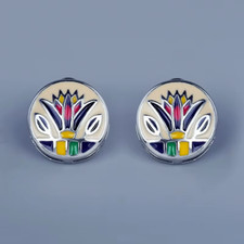 Art Multicolor Enamel Round Stud Earrings 925 Sterling Silver Gift