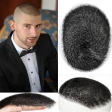 Men's Short Buzz Cut Hair PU Skin Base Toupee Human Hair Hairpieces Wig 13x18cm