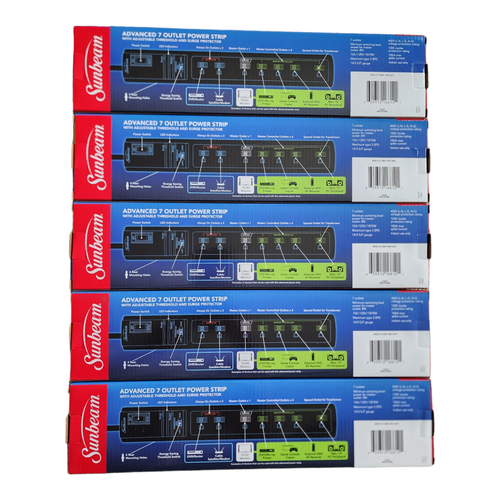 5 Pack Sunbeam Advanced 7 Outlet Power Strip with Surge Protector *BRAND NEW!* - Picture 2 of 4