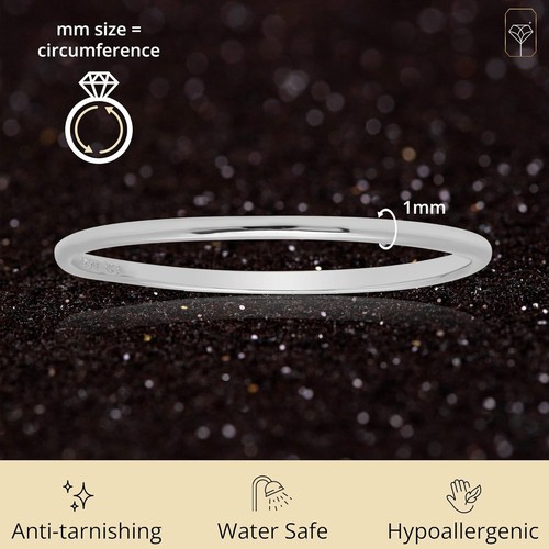 Stylish 1mm Solid Gold Stacking Ring in White, Yellow, Rose Gold - Size 4.5-10 - Picture 6 of 9
