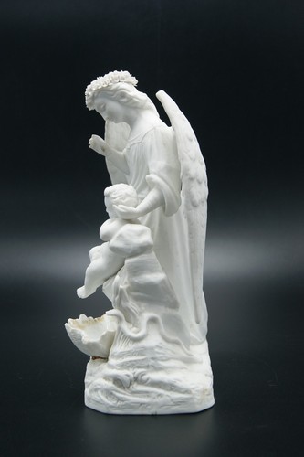 † 19TH GUARDIAN WHITE ANGEL PARIAN BISQUE PORCELAIN HOLY WATER FONT PARIS FRANCE - Picture 7 of 21