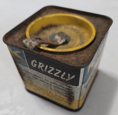 Vintage Tin Can Grizzly Beveled Faucet Washers Kirkhill Container With Opener - Picture 5 of 10