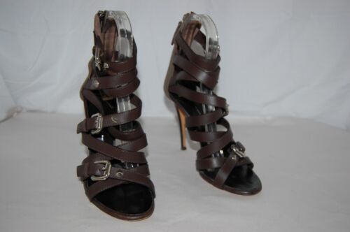 37/7❤️ GIUSEPPE ZANOTTI CUERO MARRÓN Tacones Altos GLADIADOR SANDALIAS BOTAS ITALIA - Imagen 12 de 13