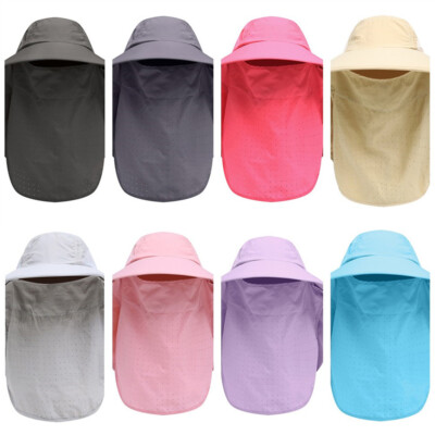 Women Solid Fishing Cycling Hiking Hat Removable Hat Neck Cover Breathable Cap