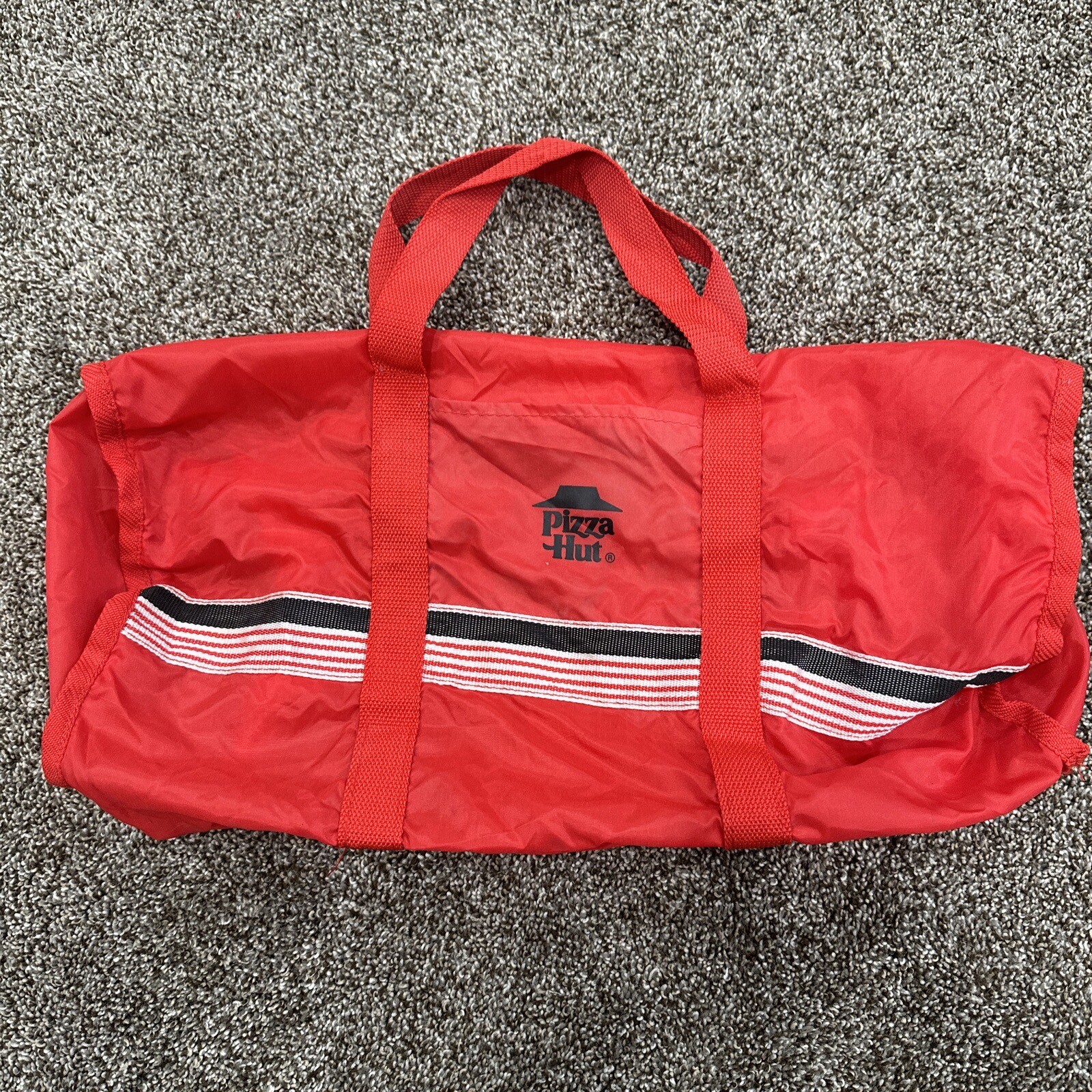 Vtg Pizza Hut Red Nylon Duffle Tote Bag w/ Pocket Approx 16x10 1980s