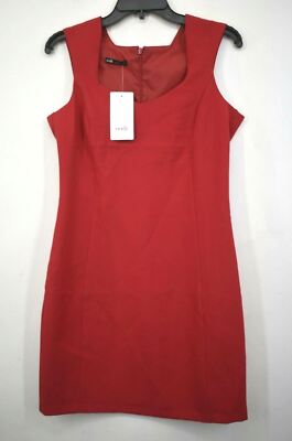 Oodji Ultra Womens Red Solid Sleeveless Sweetheart Neck Slim-Fit Bodycon Dress 6