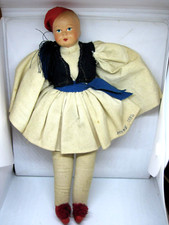 ANTICA BAMBOLA IN PANNO - ATENE 1950 -TIPO LENCI-cm 27-ABITO TRADIZIONALE