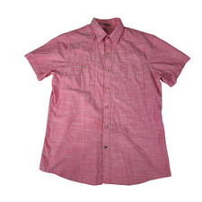 Izod Saltwater Shirt Mens Large Button Up Pink Short Sleeve Casual Relaxed