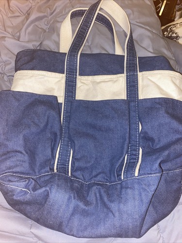 High Pocket 90s LL Bean Boat And Tote Gardening Utility Canvas Bag Denim Blue - Picture 4 of 14