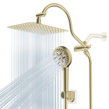 High Pressure Rainfall Shower Head Combo Handheld Spray Adjustable Arm Brushed