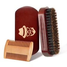 Beard Brush 100% Boar Bristle Natural Black Walnut Wood Beard Comb Hair Musta...