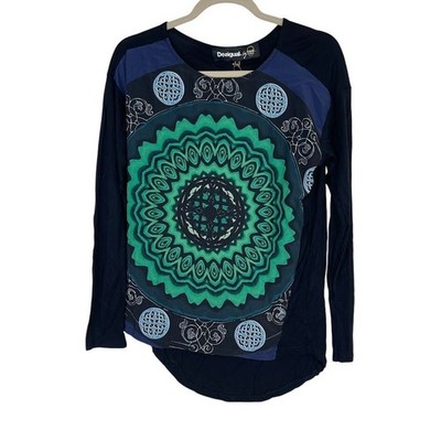 NEW Desigual Womens Mandala Print Artsy Shirt Black Boho Hippie Festival Small