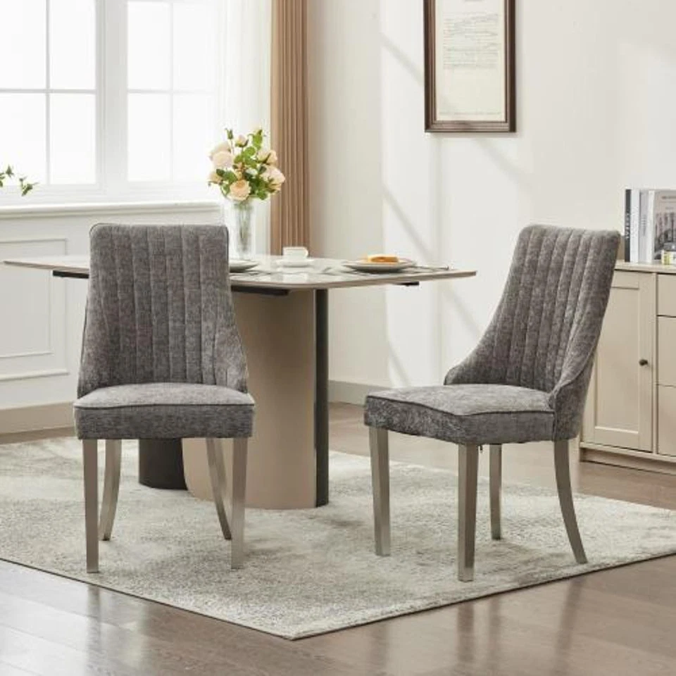 Chenille Dining Chairs Comfy Fabric Upholstered Accent Chair with Legs,Set of 2 - Image 3 of 4