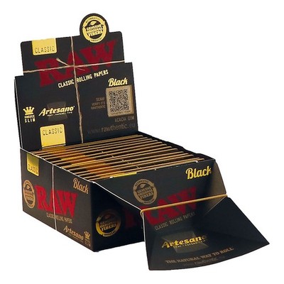 RAW Black Artesano King Size Slim Papers, 15 Hefte à 32 Blatt + Tips inkl. Tray