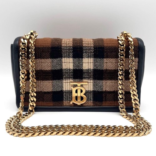 Burberry Lola British check pattern Chain Shoulder bag Women Brown Gold