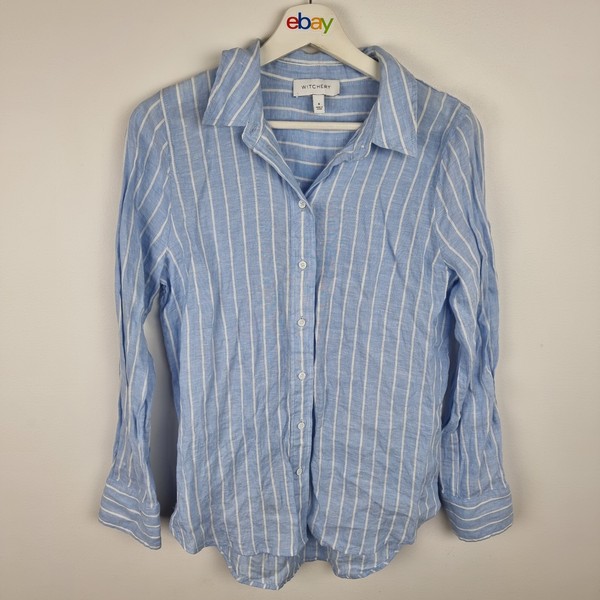 Witchery Linen Shirt Size 8 Blue Striped