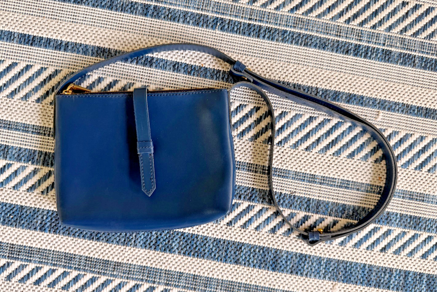 J Crew Womens Navy Leather Crossbody Bag Small Minimalist Shoulder Purse