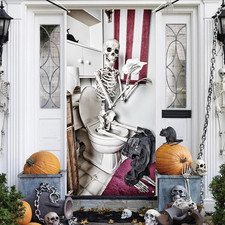 Halloween Skeleton Door Cover and Porch Sign Decorations for Home