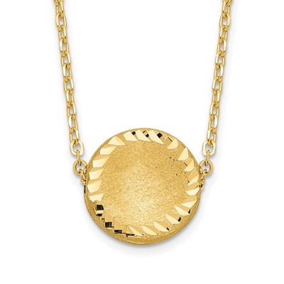 14K Gelbgold gebürstet poliert & diamantgeschliffen Kreis Halskette 18'' 2,57 gm
