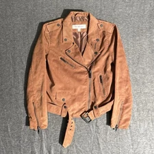 Calvin Klein Jeans Jacket Brown Biker Style Women Small Belt Faux Leather Coat