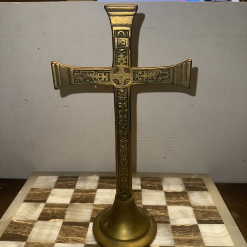 Vintage Ornate Design Solid Brass Cross Free Standing INRI Vintage 11.5”