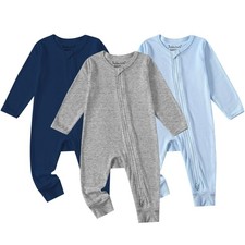 Rayon From Baby Boys/Girls Pajamas 3pcs, 2-Way Zipper Long Sleeve Footless Sl...