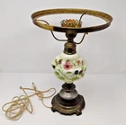 Vintage Hurricane Gone with the Wind Floral Milk Glass Parlor Table Lamp Painted