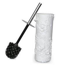 White Floral Branches Design Resin Toilet Bowl Brush and Holder White Branches