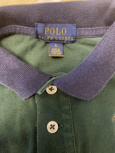 Polo Ralph Lauren Bear Polo Shirt Boys 5 Green Slim Fit Double Sided Bear Rugby - Picture 2 of 5