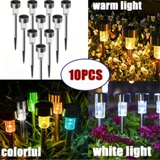 10pcs Outdoor Garden LED Solar Stainless Steel Lights Landscape Lawn Path Lamps