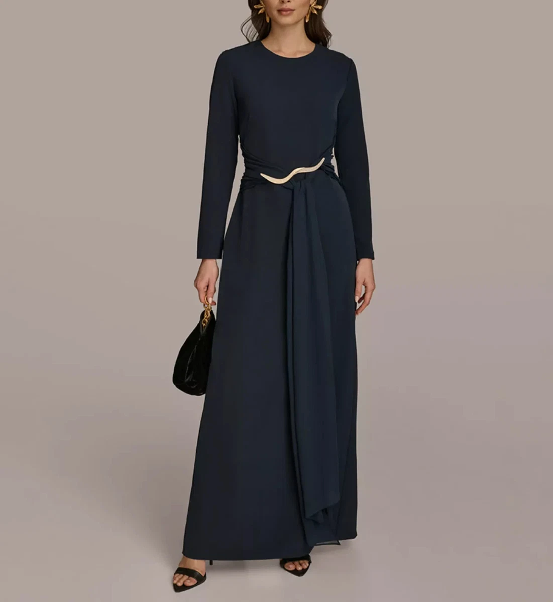 donna karan women's long sleeve embellished-waist midi dress Donna Karan DKNY by Donna Karan Chiffon Leopard Print Long Bubble Sleeve  Empire Waist Midi Dress at Hamilton Place in Chattanooga, TN