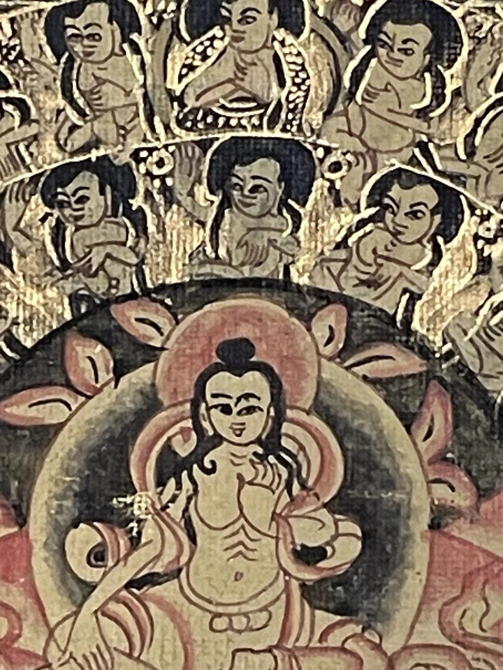 Pintura Thangka de colección pintada a mano de Buda tibetano historia de vida arte de yoga enmarcado Foto 3 de 4