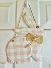 Spring Peach Gingham Hanging Metal Bunny