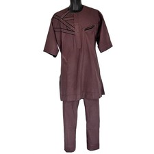 African Nigerian Senator Style Men Two-Piece Brown Shirt  Pants Outfit