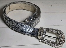 Vintage Western Rhinestone Cross Leather Belt - Size M/L