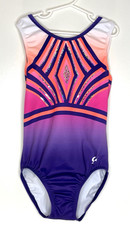 GK Elite  AS Gymnastics Leotard Adult Small S Ombre Pink Orange Purple Bling