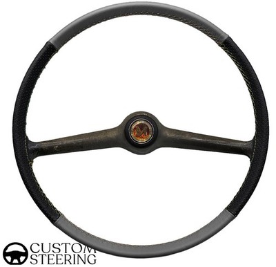 Medium Grey and Black Perforated Leather Steering Wheel Cover For VW Passat B1 1973-1981