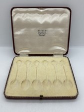 Empty Vintage Six Piece Red Leather Coffee Spoon Cutlery Box / display case