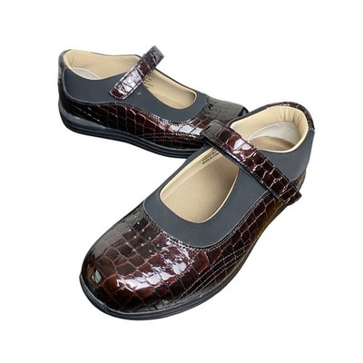 Drew Rose Mary Jane Shoes Womens 10.5W Brown Croc Patent Leather Orthopedic Flat