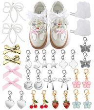 30 Pcs Shoe Charms for Sneakers Junk Charm for Women with Ribbon Lace Shoelac