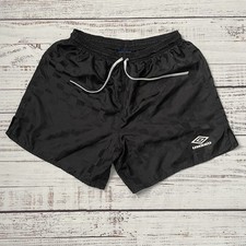 Vintage Umbro Nylon Checkered Black Shorts Track Soccer Adult Large Athleisure