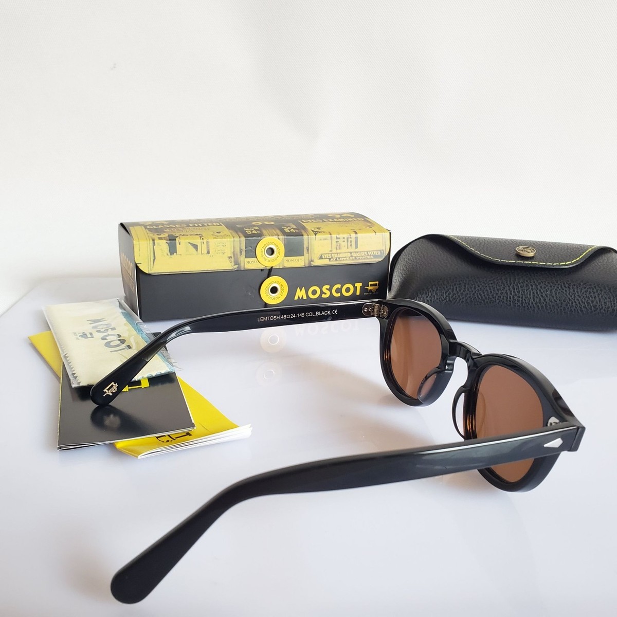 MOSCOT LEMTOSH SUNGLASSES BLACK FRAME BROWN LENS ROUND VINTAGE