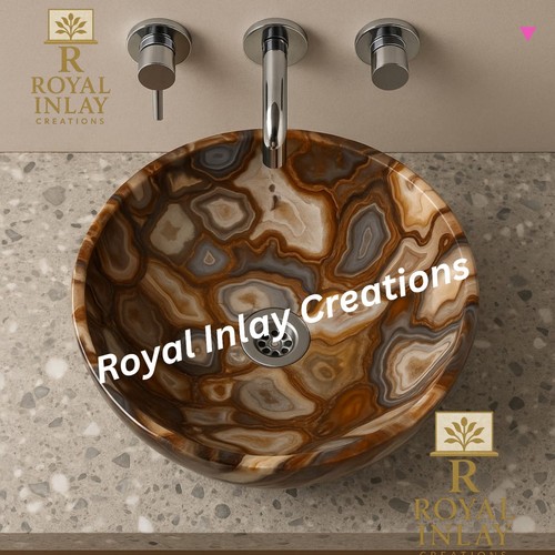 Ultra Superior Quality Brown Agate Gemstone Sink – Round Vessel , Crystal Energy - Picture 5 of 8