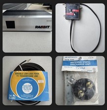 Lotto accessori TV/VCR vintage anni '80 - ricevitore videoregistratore coniglio + arciere NOS + scatola RF