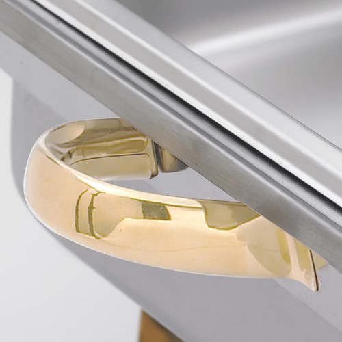 Chafer Winco Malibu de acero inoxidable con detalles dorados, 8 cuartos - Imagen 2 de 3