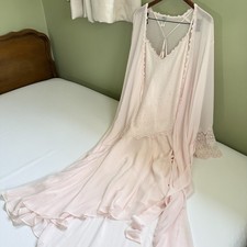 Intimates by Flora Pink Nightgown Dress Robe Set Lace Details Size L