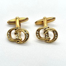 Christian Dior CD Logo Rhinestone Cufflinks Gold Men Vintage Accessories Craft