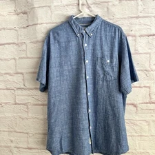 Weatherproof Vintage Men’s Blue Short Sleeve Shirt  XL Linen Blend Pocket