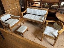 Bespoke Mid Century Oak Sofa & Armchair Suite Bench Conservatory